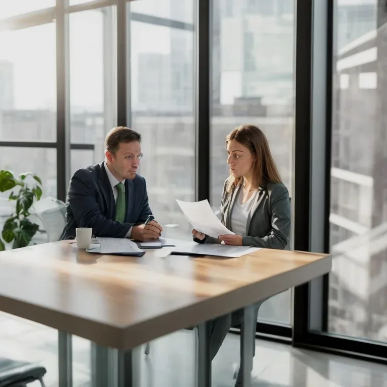 Business professionals reviewing a contract with legal counsel